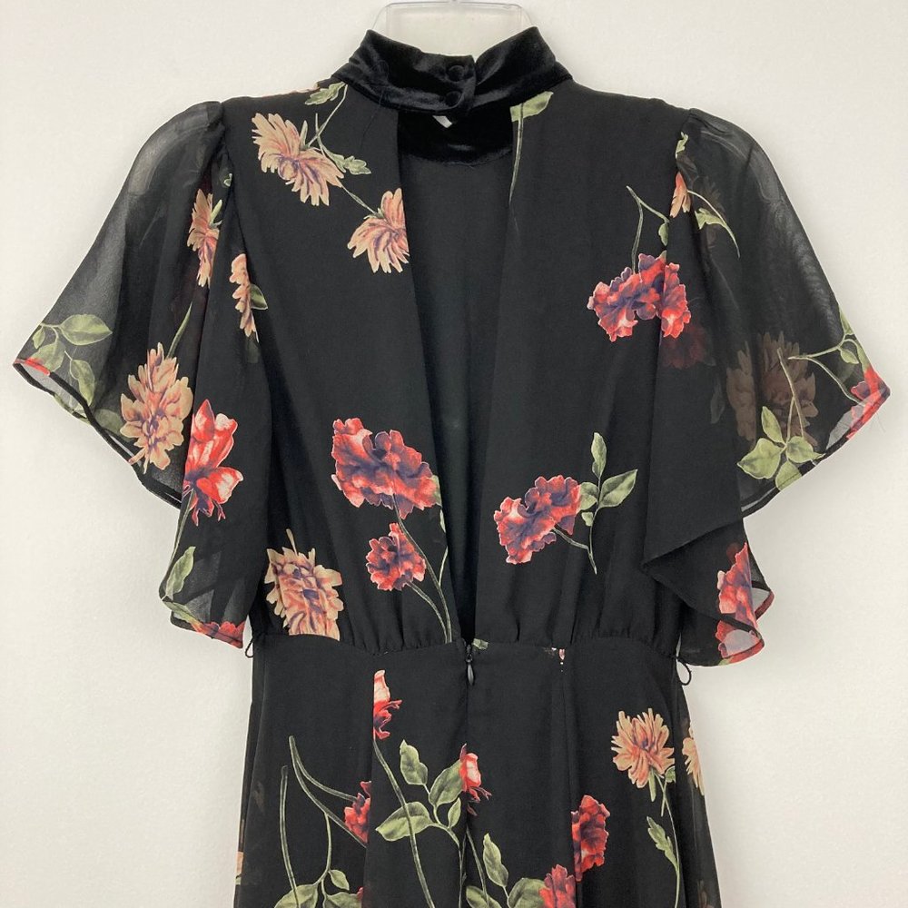 Lulus Every Little Thing Black Floral Print Maxi Dress Size XS Velvet Mock Neck - Picture 5 of 12